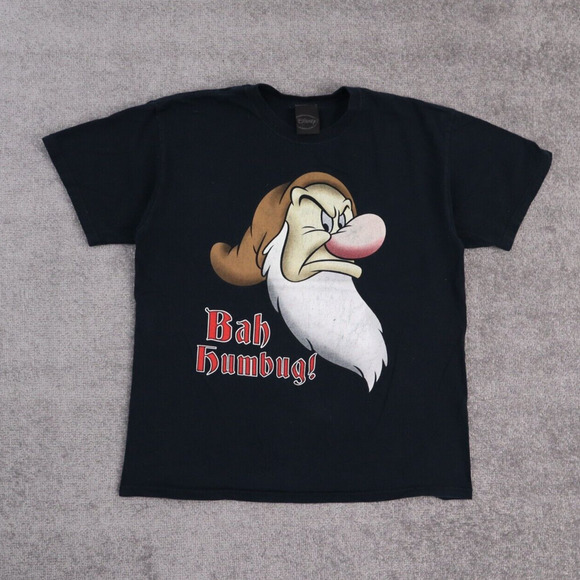 Vintage Disney Grumpy Dwarf Snow White Large Solid Black Short Sleeve T-Shirt - Picture 1 of 10